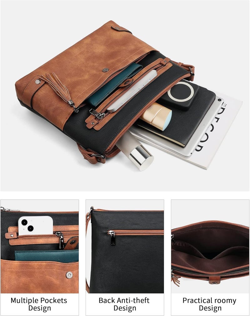 FADEON Large Crossbody Purses for Women Crossbody Bag, Designer Leather Cross Body Purses Multi Pocket Shoulder Bag - Image 3